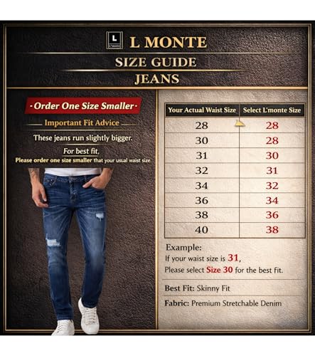 Image of L'MONTE Imported Denim Jeans Pant for Men Blue Stretchable Distressed Ripped Slim Fit