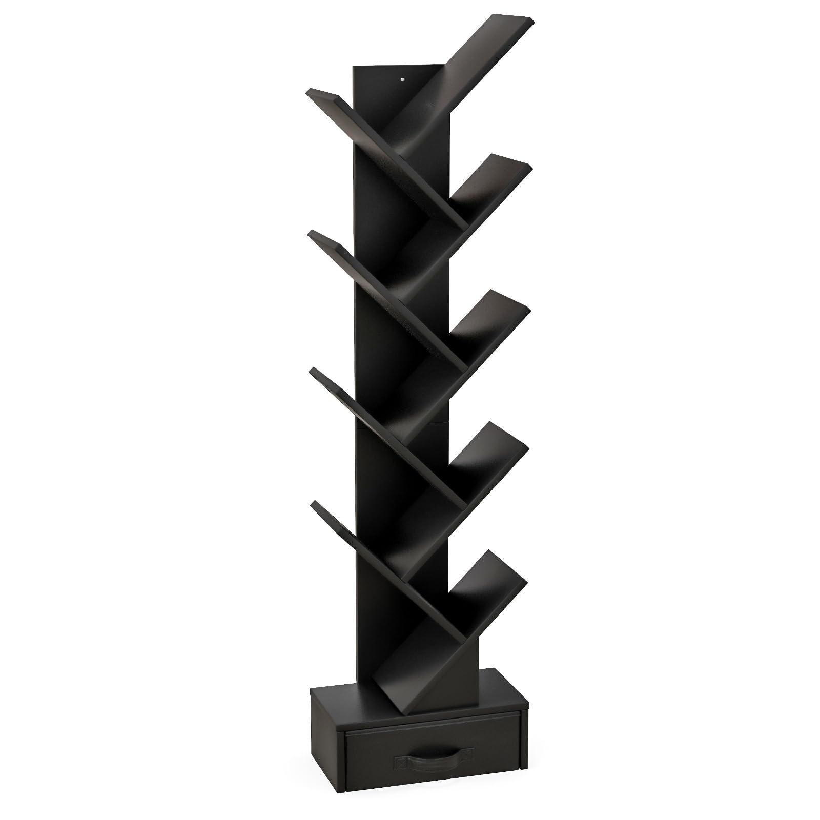 GIANTEX Libreria ad Albero, a 8 Ripiani, Scaffale per Libri con Cassetto Rimovibile, Design di Antiribaltamento, Organizzazione per CD, Riviste, Libri, 38x20x149,5 cm, 4 Colori (Nero)
