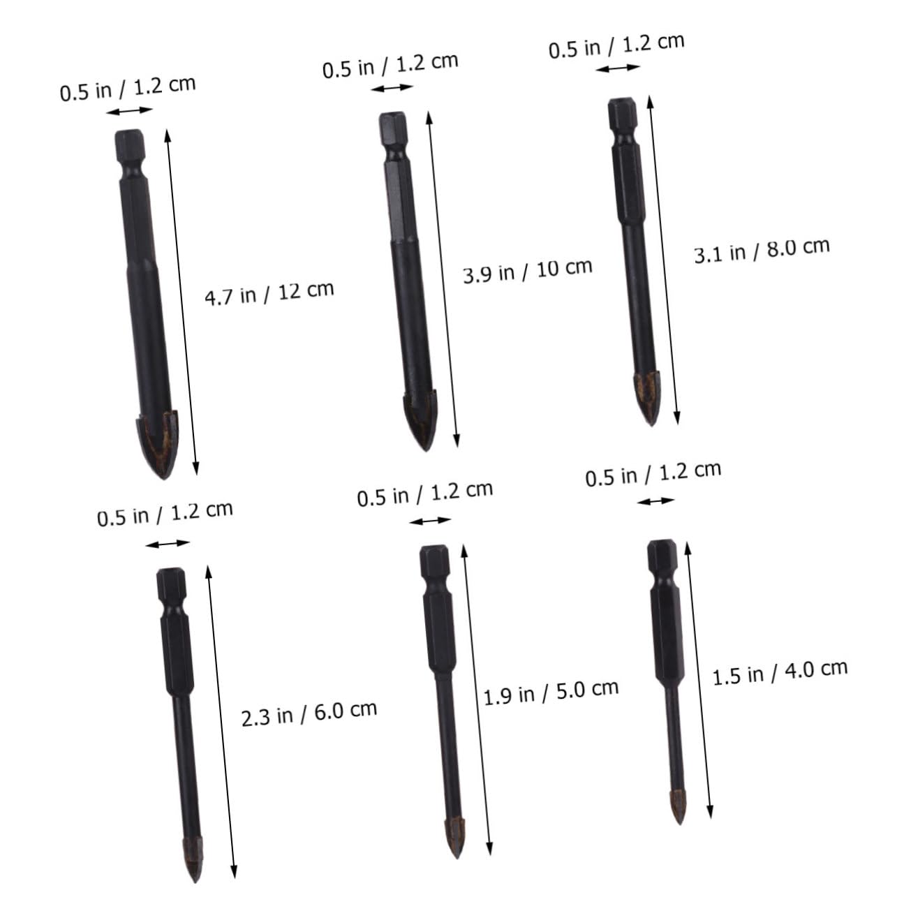 OUNONA 3 Juegos Brocas De Cerámica Broca Multifunción Broca Para Azulejos Brocas Para Vidrio Taladro De Vidrio Triangular Taladro De Azulejo De Black 6 Piezas * 3