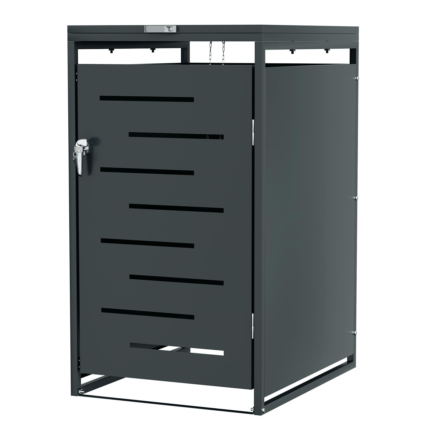 Mülltonnenbox 1er für 120L/240L, Mülltonnenverkleidung aus Pulverbeschichtetem Metall, Abschließbar, Wetterfest, mit Gasdruckdämpfern, Anthrazit