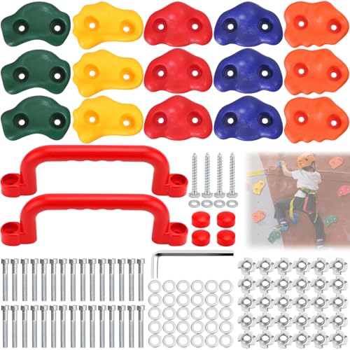 IIRC 17 Stücke Klettergriffe, Bunte Klettergriffe Kinder Outdoor, Spielhaus Zubehör inkl. Befestigungsmaterial, Für Spielturm und Kletterwand