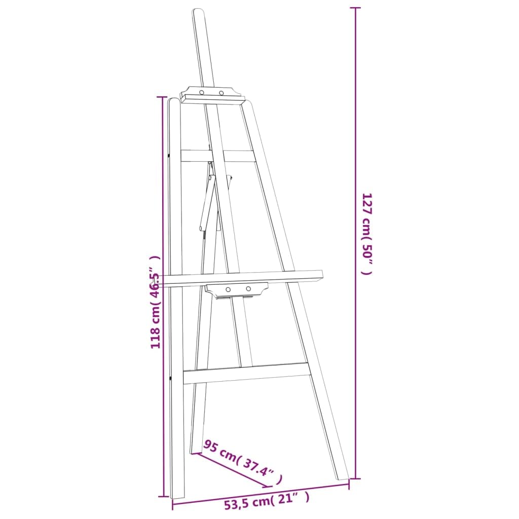 Caballete de madera maciza de pino, altura regulable hasta 107 cm, diseño triangular para lienzos, estable y plegable, color negro