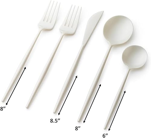 Miniatura 2 de 40 cubiertos elegantes de perlas de plástico de alta calidad para fiestas, 16 tenedores, 8 cuchillos, 8 cucharas, 8 cucharaditas, perfectos para