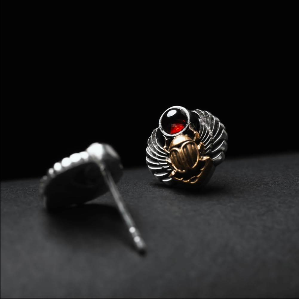 COPPERTIST.WU Scarab Studs Earrings 925 Sterling Silver Stud Earrings Jewelry Gifts for Women Men