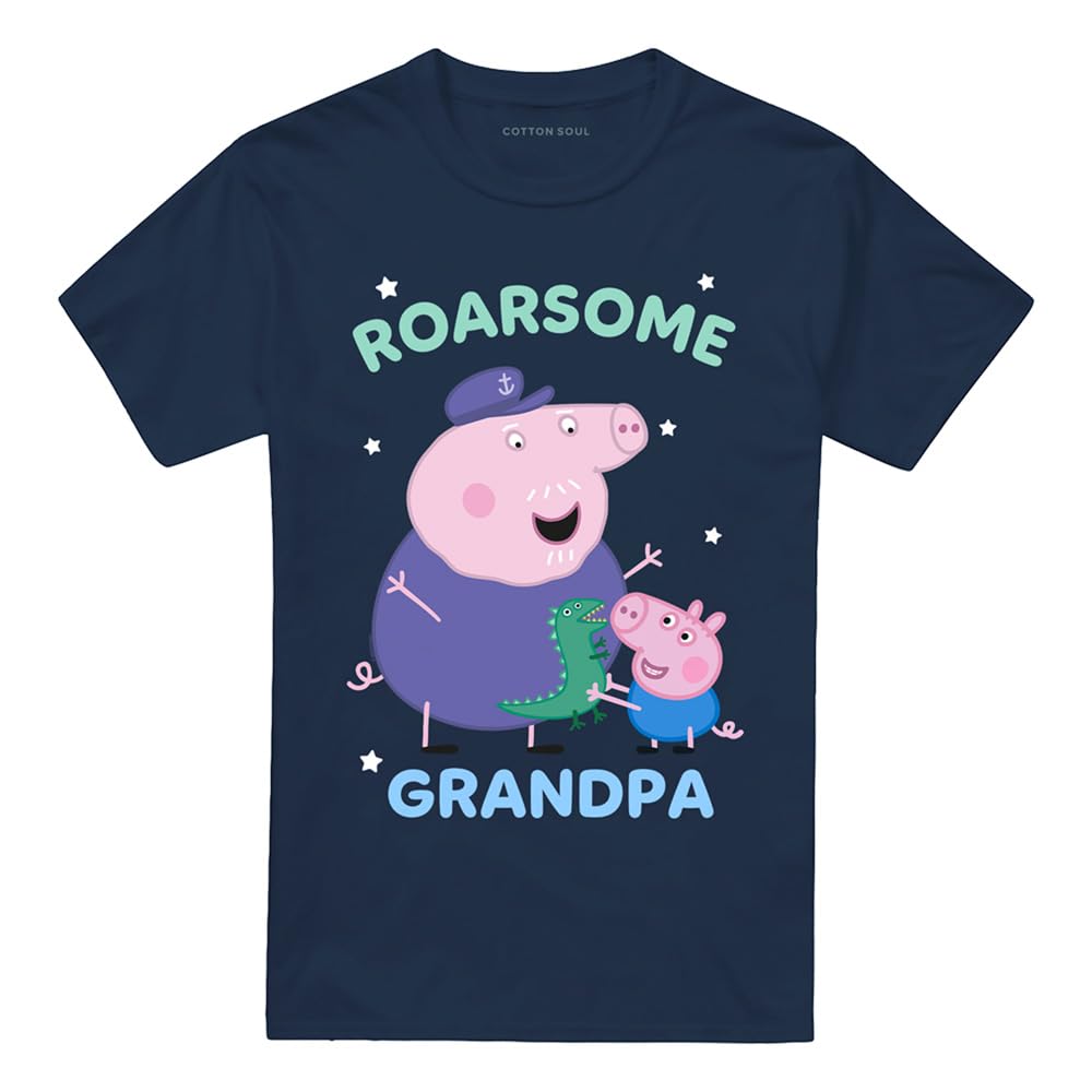 Hasbro Men's Blue Peppa Pig Roarsome Grandpa Pig T Shirt Navy in Size XL, Sports Direct
