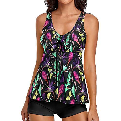 Tankini femme noir M avec short maillot de bain imprimé gainant 2 pièces