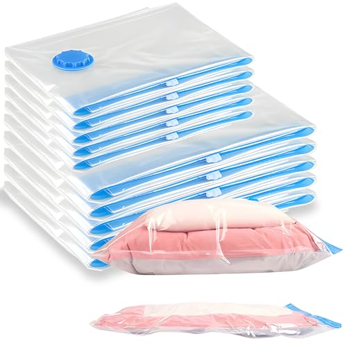 Retoo Vakuumbeutel 10 Stück – Wiederverwendbare Aufbewahrungsbeutel in 2 Größen (50x60 & 70x100cm), mit Luftdichtem Ventil, Ideal für Kleidung, Bettwäsche, Kissen & Reisen – Platzsparend & Wasserdicht