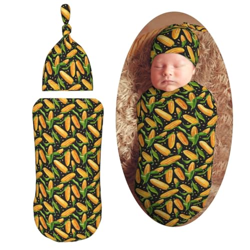 Image of Painting Corn Newborn Swaddle Blankets Hat Sets Soft Baby Receiving Blanket Swaddle Sack for Baby Shower Infant Boy Girl Gift