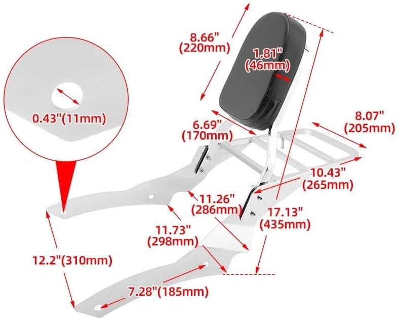 に適合する ヤマハ に適合する V-スター XVS400 650 カスタムモデル 1996-2017 バイク用 リアパッセンジャーバ