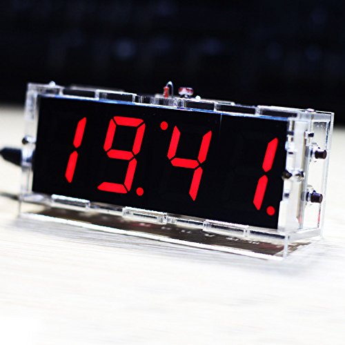 DIY Digital LED Clock Kit Compact 4-digit Light Control Temperature Date Time Display with Transparent Case (Red)