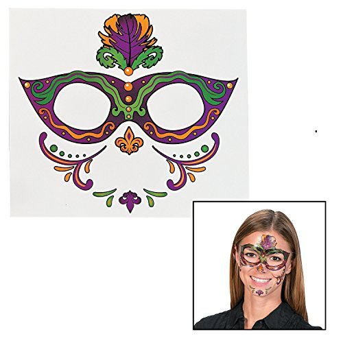 Mardi Gras Full Face Tattoo (12 Pack) Eye Mask Temporary Tattoos