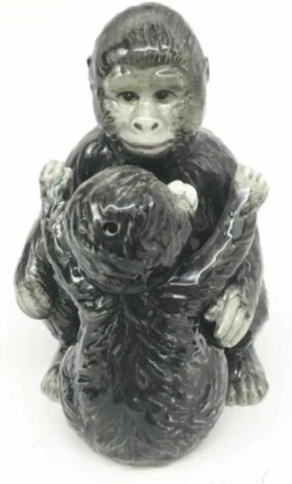 Set of 1 Jungle Gorilla Mother and Infant Ape Embracing Ceramic Salt Pepper Shaker Set