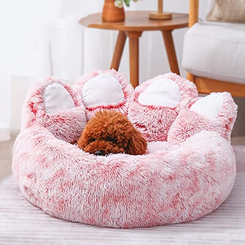 Yinghesheng Plüsch beruhigendes Hundebett, Hundebett, Katze, Haustiersofa, niedliche Bärentatzenform, Haustierschlafbetten für mittelgroße Hunde und Katzen,Rosa,65x65x38cm Cover