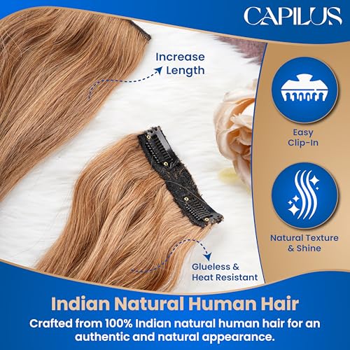 Image of Capilus Natural Human Hair Clip-In Side Patches (Caramel Brown, 14 inch) Extensions for Women & Girls | 100% Indian Human Hair Volumizer.