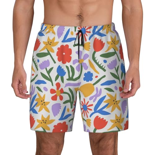 Floral Doodle Funny Men's Swim Trunks Board Shorts Quick Dry-