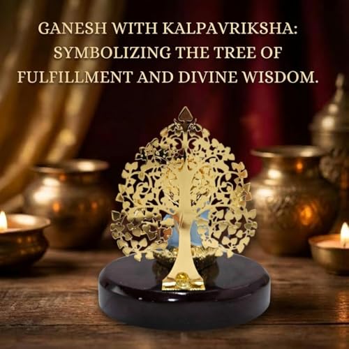 Image of Gold Plated Kalpavrikshya Tree Ganesh Idol Ganpati Murti for Car Dashboard, Office Desk, Hindu God Gift & Home Decor - Resin (Blue) - 3 Inches - Pack of 1