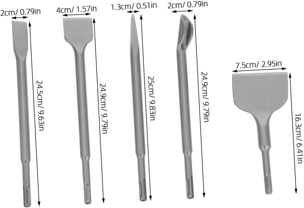 STOBAZA 5pcs Concrete Chisel Set Wide Flat Pointed and U-shaped Tools for Tile and Brick Removal from Cement Stone and Concrete Surfaces