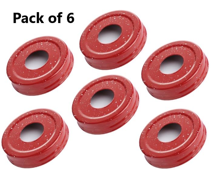 Package of 6 Red Speckled Metal Small Mouth Canning Jar Lids with 1-1/16