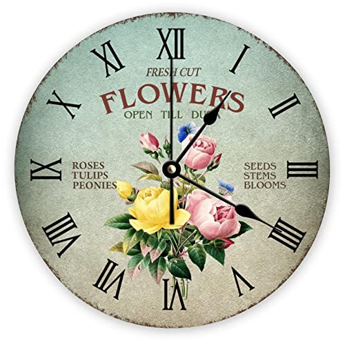Horloge murale en bois sans bruit mécanisme silencieux déco fleurie pour bien dormir