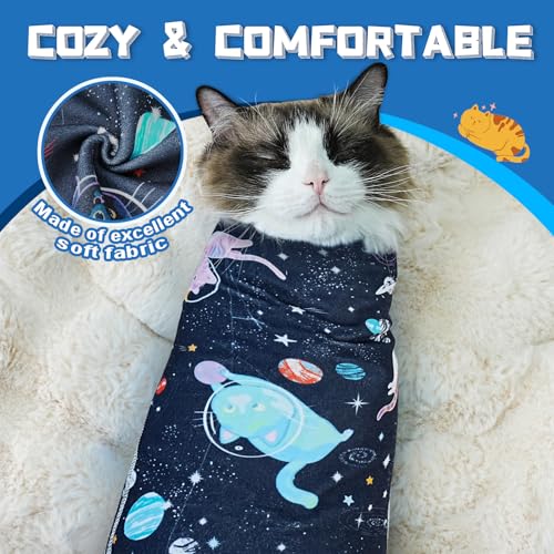 Image of Supet Cat Grooming Wrap for Cutting Nails, 2026 Self-Adherent Cat Wrap, Anti-Escape Calming Cat Swaddle Wrap for Medicine, Nail Clipping, Teeth Brushing, Ear Cleaning (Space, L)