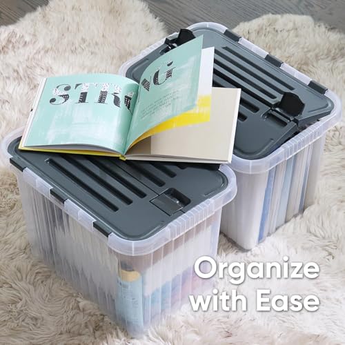 Image of Superio Clear Storage Bin with attached Lid, 27.5 Quart Storage Box with Hinged lid