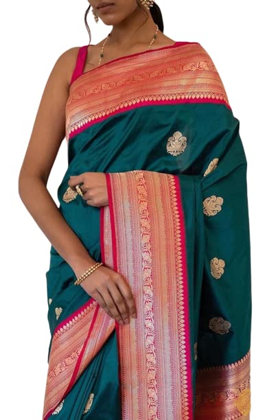 Image of Flosive Women's Present Banarasi Soft Lichi Silk Saree Divya Beautiful Jacquard Rich Pallu Design Work Zari Woven Kanjivaram Silk Style Saree With Soft Lichi Silk Blouse Piece