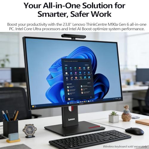 Image of Lenovo ThinkCentre M90a Gen 6 Business All-in-One, 23.8 inch FHD 120Hz Touchscreen, Intel Core Ultra 7 265 vPro, 32GB DDR5, 1TB SSD, Wi-Fi 7, DP, HDMI, 5MP IR Webcam, Windows 11 Pro, AI-Ready, w /Bundle