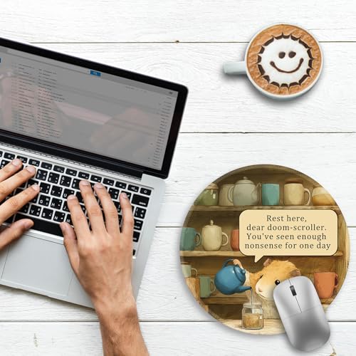 Image of Gctriki Funny Hamster Round Mouse Pads for Desk, Small Desk Mat Stitched Edge Non-Slip Rubber Base, Mousepad for Travel Laptop Computer Gaming, Cute Office Accessories with Motivational Quote