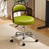 VINGLI Armless Home Office Desk Chair, Adjustable Swivel Chair,Dual-Use with/no Wheels,Small Retro Designed Walnut Curved Task Chair,Cushioned Nail Tech Chair for Study Area,Workspace,PU,Grass Green