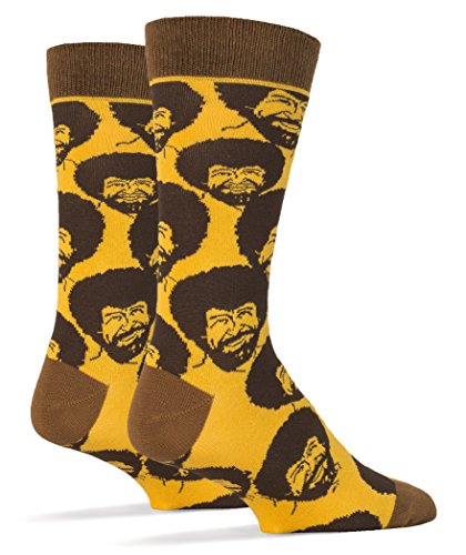 ooohyeah Men's Bob Ross Novelty Crew Cotton Socks, Funny Crazy Casual Dress Socks, Szie 8-13
