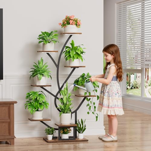 Image of Plant Stand Indoor with Grow Lights - 8 Tiered Corner Flower Shelf Indoor | 50 inch Tall Lighted Plant Stand for Indoor Multiple Plants, Flower Stands Display Rack Holder for House, Patio, Black