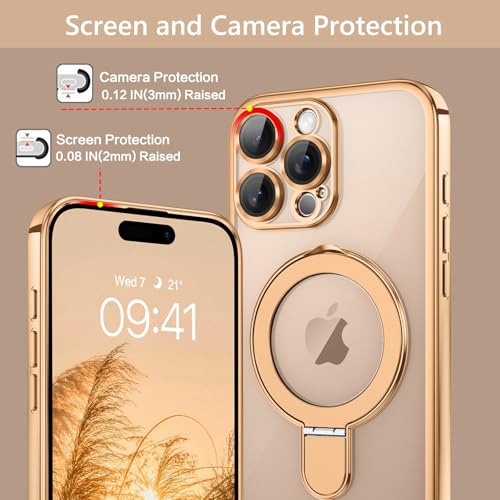GUAGUA for iPhone 16 Pro Max Case with Stand, Magnetic Clear Cases Plating Edge Invisible Ring Holder Slim Shockproof Protective Kickstand Phone Case for iPhone 16 Pro Max 6.9'', Desert Titanium Gold by GUAGUA - Used condition - Image 6