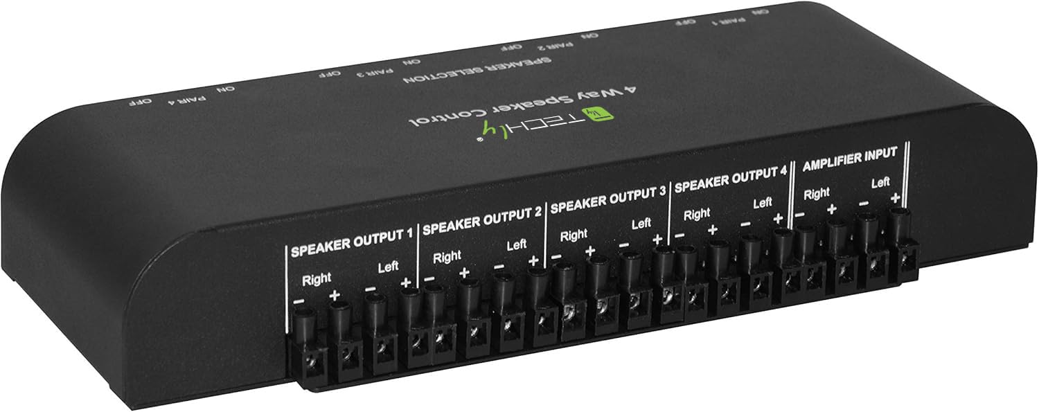 Techly 103298 Commutatore Audio per Casse acustiche 4 Vie con Terminali a Vite