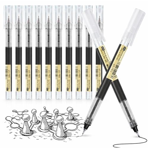 Image of like it 0.5mm Roller Pen Color ink Straight Liquid Rollerball Gel Pen for School Office Stationery Pack of 12 (Black)