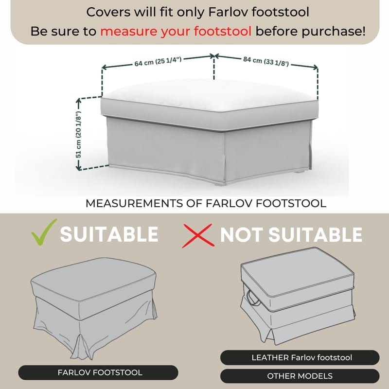comfortly Cover for Farlov Ottoman Footstool, Replacement Slipcover, Heavy Duty 2 pcs Cover, Soft Durable Washable Fabric, Easy to Clean & Replace (Crown - Black)