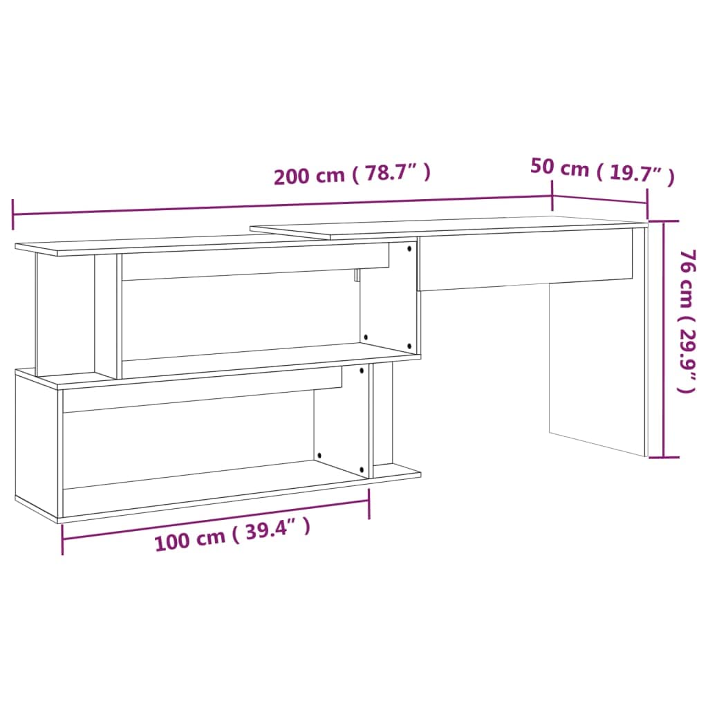 Bureau D'angle Blanc 200X50X76 Cm Aggloméré Chêne marron