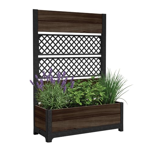 Keter Outdoor Planter Box with Privacy Screen and Trellis – 26 Gallon Raised Garden Bed for Climbing Plants & Flowers – Wood-Look Resin, Weather-Resistant Divider for Patio, Balcony & Backyard
