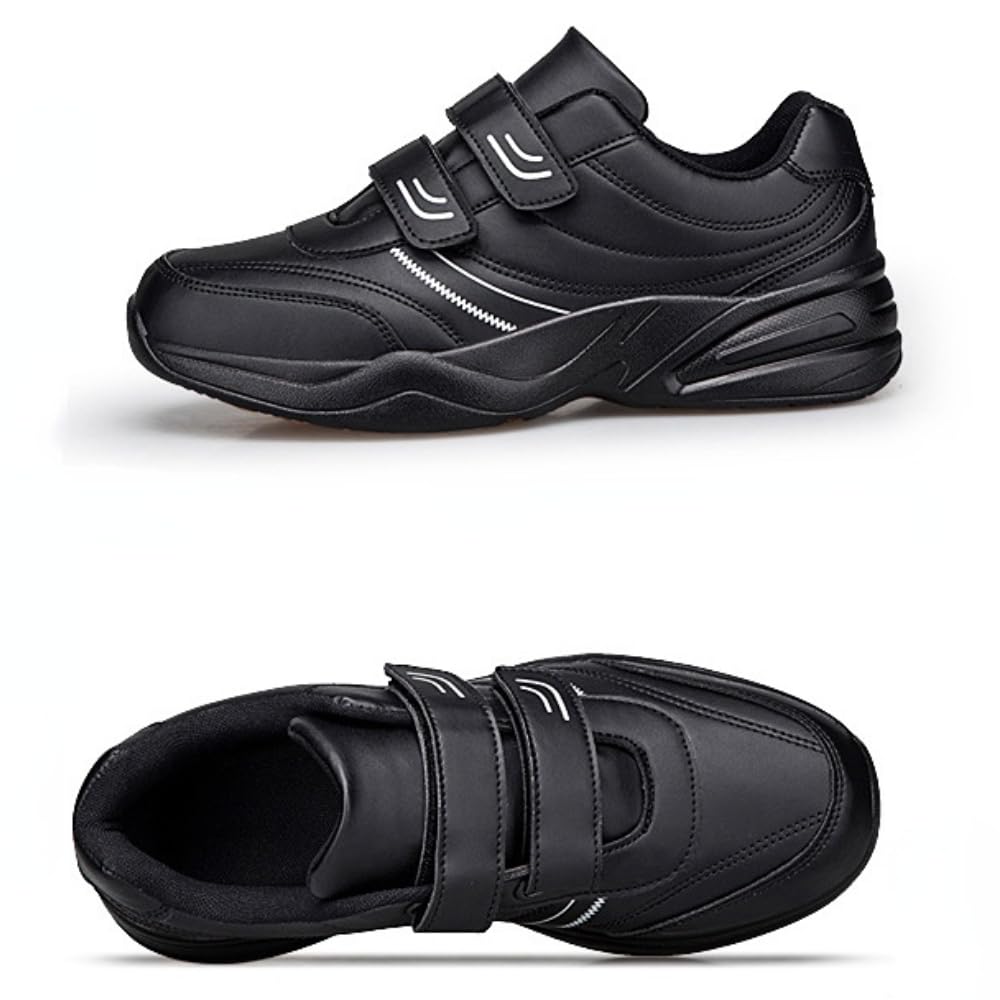 Zapatillas de Deporte Hombre Zapatos de Cuero Anchos Hombres | Zapatillas para Caminar Hombre Zapatos de piel para diabéticos Cierre Ajustable Hinchados o Diabéticos