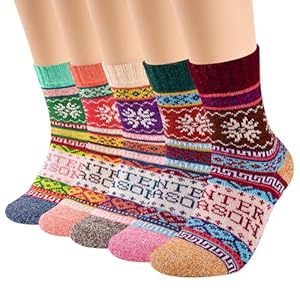 inaWarm Chaussettes Chauffantes Femme, 5 Paires en Laine Épaisses Pour L'Hiver, Transpirantes, Colorées & Confortables, Cadeau Taille 35-42