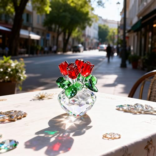 Figurine de rose rouge en cristal pour decoration de salon - 6