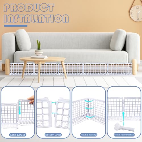 Image of 12 Pcs Under Couch Blocker for Bed Adjustable Furniture Plastic Under Bed Blocker with 30 Ties White Couch Barriers for Dogs Pets Cats (Style3)