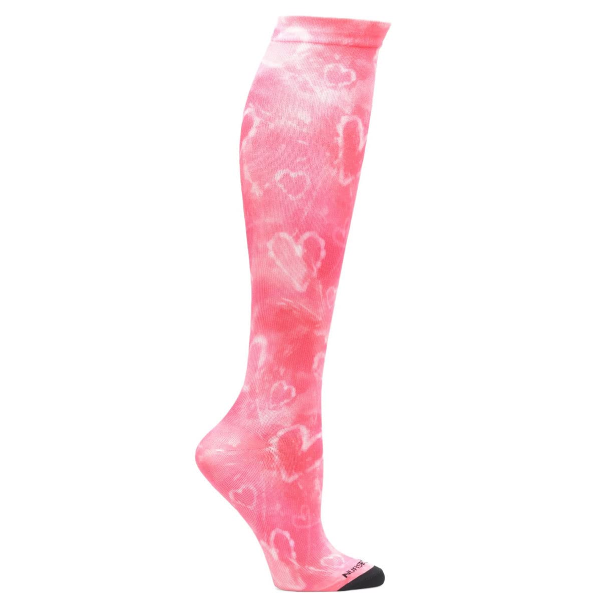 Nurse Mates Women's Wide Calf Socks | Large Calf up to 22" | 12-14 mmHg Compression | Support and Comfort | 1 Pair | Pink Tie Dye Hearts