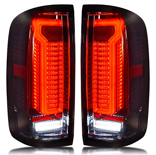DOOD Tail Light for Chevy Colorado &GMC Canyon 2015-2021, for Colorado LED Smoked Rear Tail lights Assembly Replacement With Brake Turn Signal Reverse Light DRL Daytime Running Light Lamp(1 Pair)