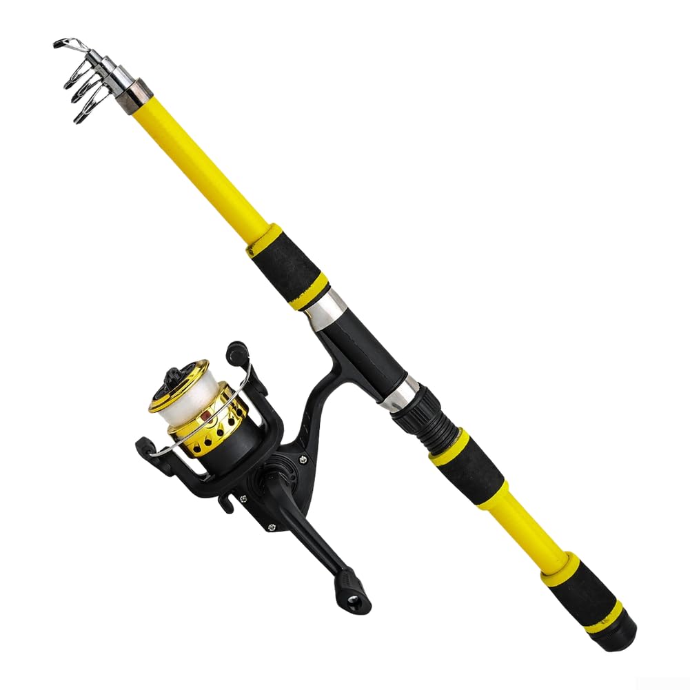 Portable Telescopic Fishing Rod And Reel For Combo With Eva Handle For Travel Freshwater Saltwater Glass Steel Pole Blue 1.8 Meters(1.8m Yellow)