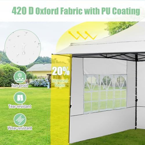 Image of Tangkula 10x10 FT Pop Up Canopy, Outdoor Tent with 3 Sidewalls & Awning, Wheeled Bag, 4 Sandbags, 8 Stake, 4 Ropes, Portable Canopy Tent for Party Picnic Event Beach Camping (White)