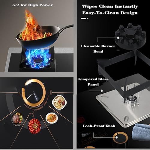 High-Power 5.2KW Dual-Burner Gas Stove with 99-Minute Timer, Leak-Proof Knob, Easy Clean Top/Built-in LPG Cooking Appliance
