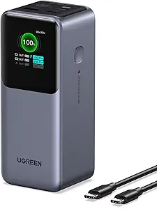 UGREEN Nexode Power Bank 20000mAh 130W Portable Charger 72Wh PD Fast Charging 3-Port USB C Battery Pack with TFT Smart Display for MacBook/iPad/iPhone 17/16/Samsung S24 and More
