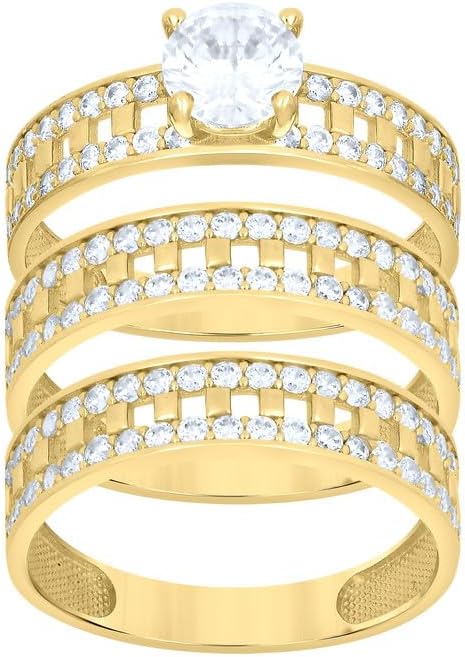 Jewels By Lux 10kt Yellow Gold His & Her Cubic-Zirconia Trio Ring Set