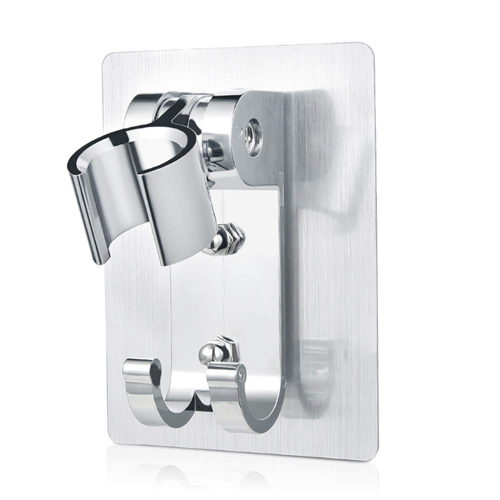 AKAZI Verstellbarer Duschkopfhalter Wandhalterung mit 2 Aufhängerhaken, Aluminium Super Heavy Duty Strong Adhesive für Badezimmer
