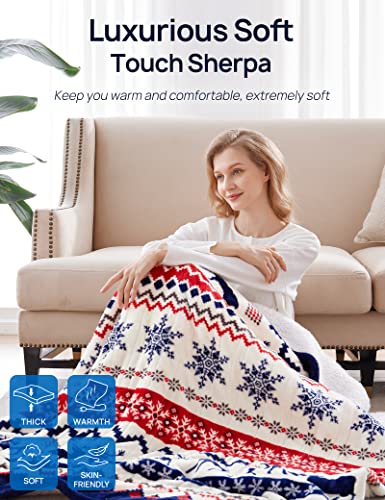 Westinghouse Electric Blanket Queen Size, Soft Flannel to Sherpa Heated Blanket with10 Heating Levels & 1 to 12 Hours Heating Time Settings, Fast Heating, Machine Washable, 84 * 90 Inch